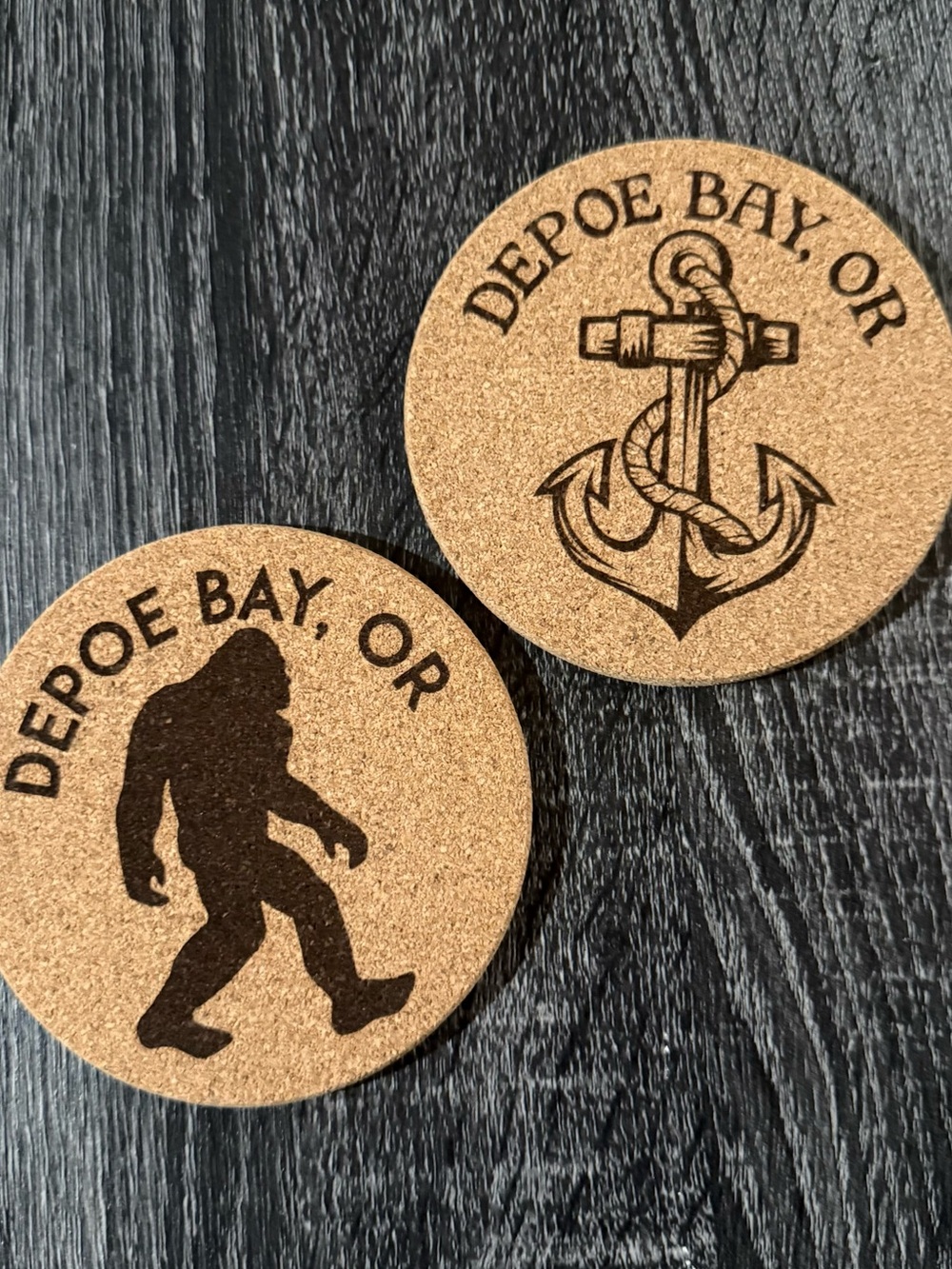 Depoe Bay, OR Cork Wall Coasters - Natural Brown
